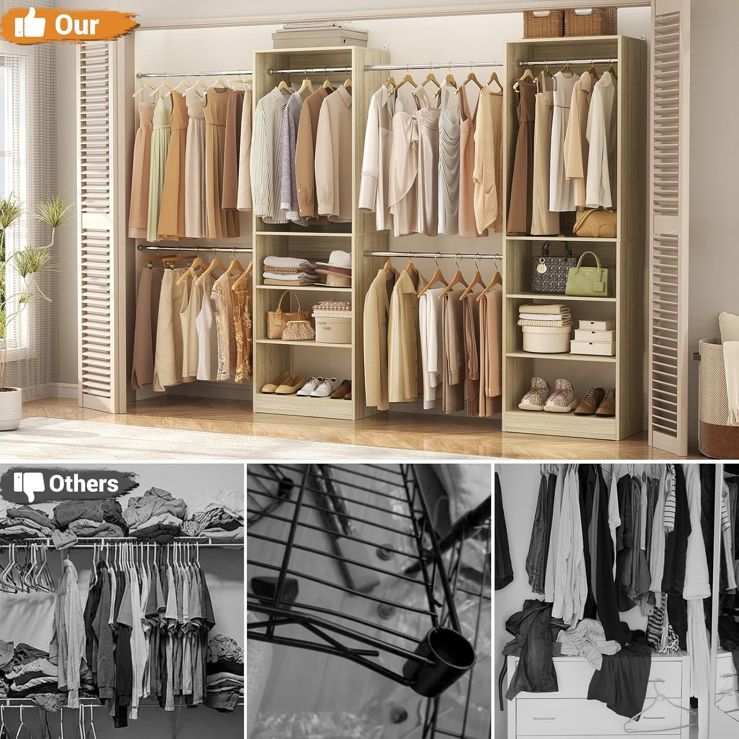 Homieasy 20.5 - 120'' W Closet System with Hanging Rods(Cut to Fit), White Oak