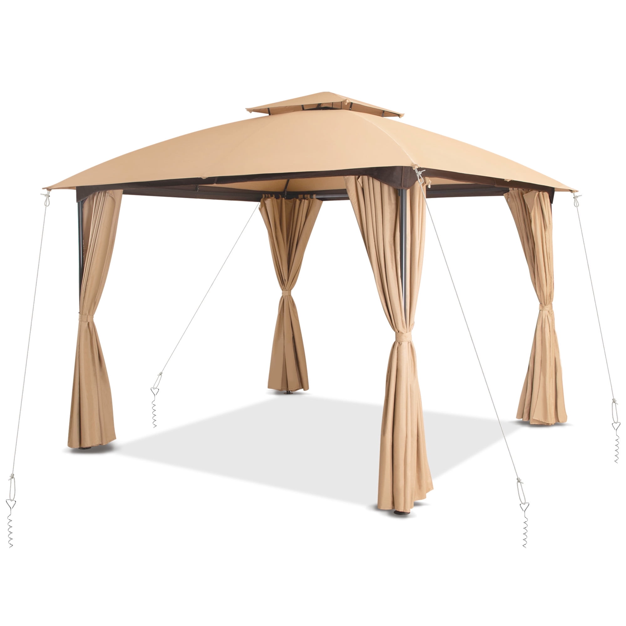 KAMEROUT 10'x10' Outdoor Gazebo with Privacy Screens & Expansion Bolts, Patio Double Roof Metal Frame Gazebo for Garden, Backyard, Khaki