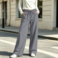 thumbnail image 2 of Zynoxe Women's Cotton Linen Pants Relaxed Wide Leg Pants for Women Elastic Waist Drawstring Lounge Pants Versatile Solid Color Casual Trousers with Side Pockets, 2 of 8
