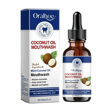 Coconut Pulling Oil for Teeth Whitening, Mouthwash Mint Oil, Natural Coconut & Peppermint Oil Mouthwash, Supports Healthy Gums, Fresh Breath （60ml）