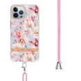 thumbnail image 3 of Flower Pattern Case for iPhone 14 Pro, Detachable Shoulder Strap Lanyard Crossbody Slim Lightweight Cover with Soft Silicone Shockproof Drop Resistant Case for iPhone 14 Pro,Pink, 3 of 7