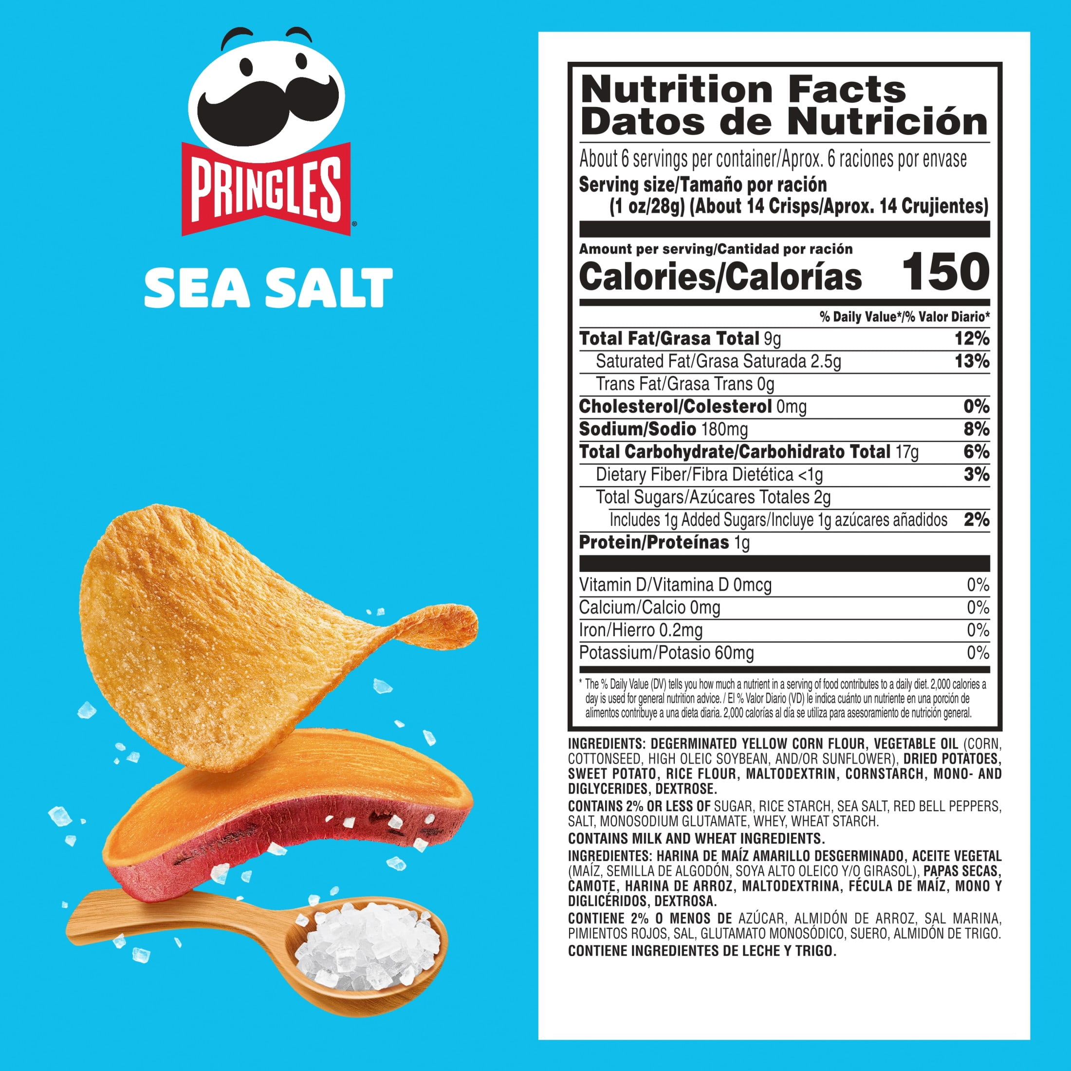 Pringles Harvest Blends Sea Salt Potato Crisps Chips, Lunch Snacks, 5.5 oz