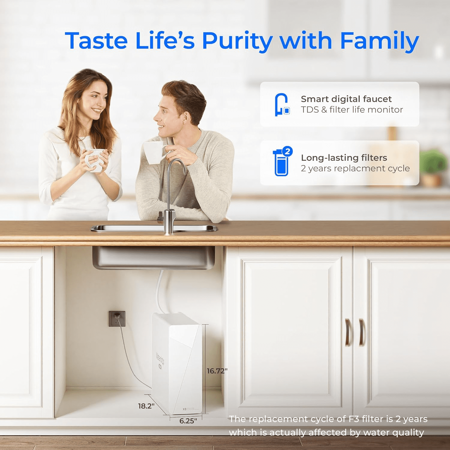 Restored Waterdrop X8 Reverse Osmosis System, 800 GPD Tankless Reverse Osmosis Water Filter, 9-Stage Filtration, 2:1 Pure to Drain, Smart Faucet, Reduce PFAS with F2 Water Filter (Refurbished)