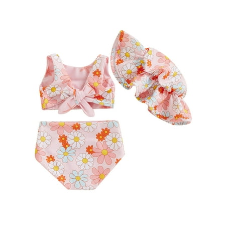 

Bagilaanoe Toddler Baby Girls Swimsuits 3 Piece Bikinis Set Floral Print Sleeveless Tank Tops + Shorts + Hat 6M 12M 18M 24M 3T 4T Kids Swimwear Bathing Suit Beachwear