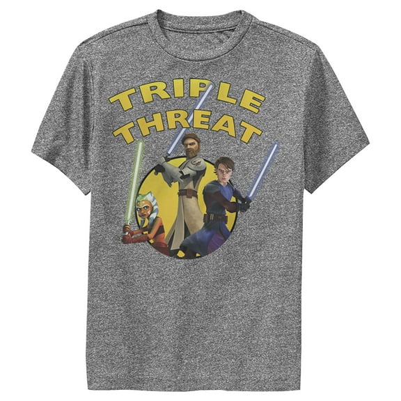 Boy's Star Wars: The Clone Wars Group Shot Triple Threat Performance Graphic Tee Charcoal Heather Medium