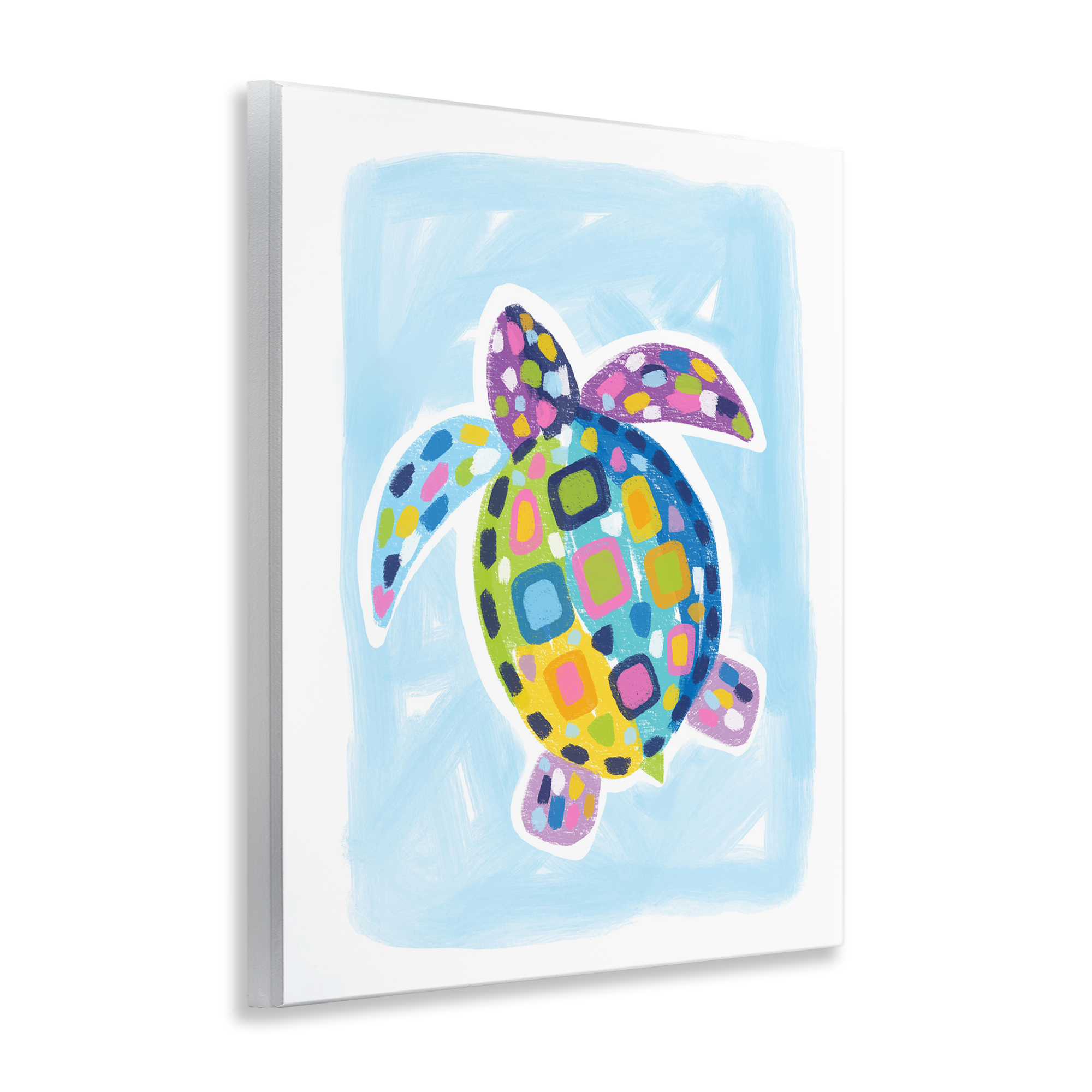 Stupell Industries Mosaic Turtle on Blue Animals & Insects Painting Unframed Art Print Wall Art, 11 x 14