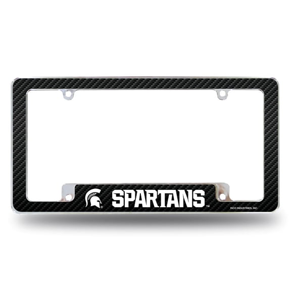Michigan State University Spartans Premium Metal License Plate Frame Tag Cover, Carbon Fiber Design, 12x6 inch, Pre-Drilled Holes, Officially Licensed