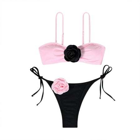 Divhosrg High Waisted Bikini Sets for Women  Bikini Sets for Women Cheeky  Strapless Bathing Suits for Women  Womens Swimsuits Tankini Separates  Pink Swimsuits for Women 2 Piece Bikini L