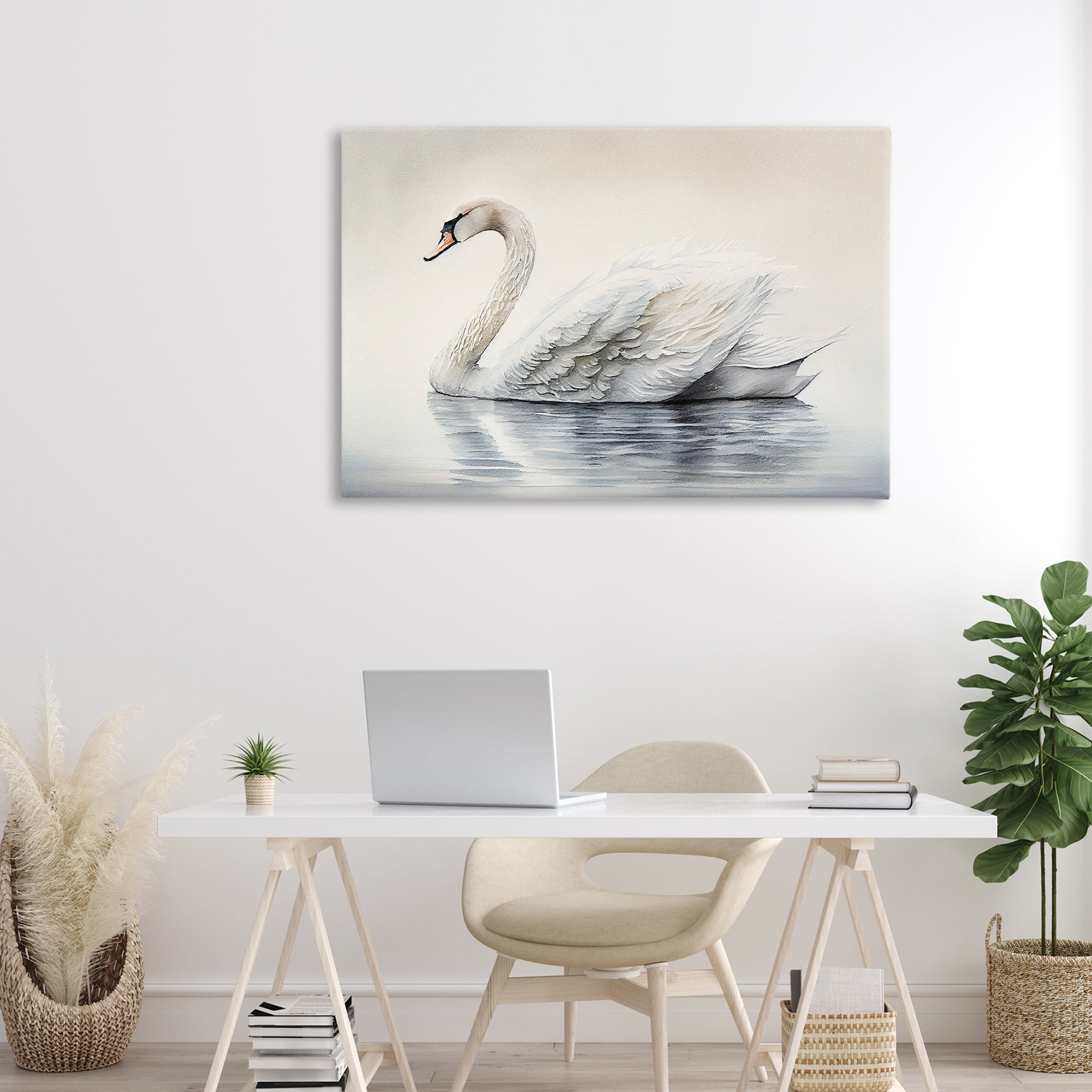 Elegant Floating Swan Canvas Wall Art, design by Sasha
