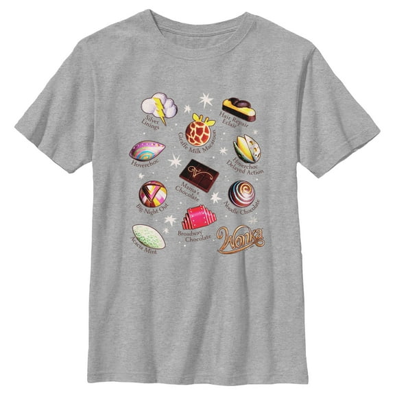 Boy's Wonka Candies and Chocolates Chart Graphic Tee Athletic Heather Medium
