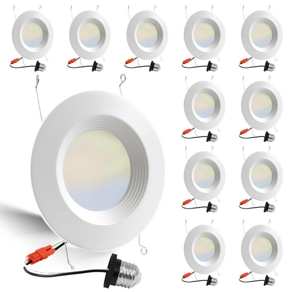 ENERGETIC Dimmable 5/6 Inch 5CCT LED Recessed Light Retrofit,2700K/3000K/4000K/5000K/6500K Selectable,E26 Base,Can Lights with Baffle Trim,IC & Wet Rated,12W=150W,1000LM,ETL & FCC Certified,12 Pack