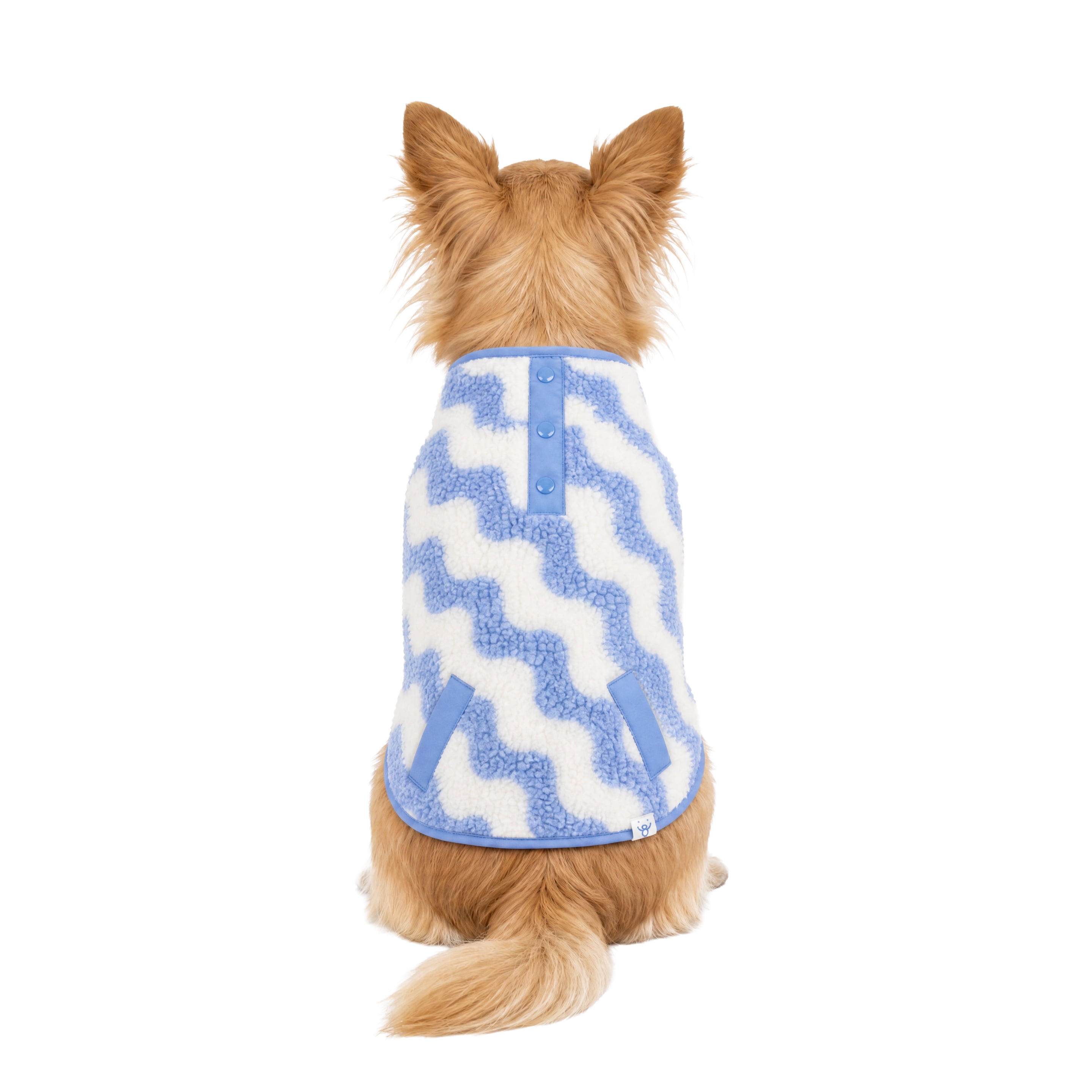 Oodles Wavy Stripes Fall Sherpa Dog Jacket, Blue, XS