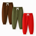 thumbnail image 2 of HILEELANG Toddler Boys Cotton Jogger Sweatpants 3 Pack, Red Brown Green Soft Elastic Waist Playwear Sport Pants with Pockets, Sizes 3Y, 2 of 8