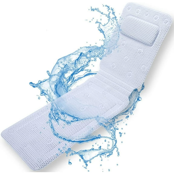 Hinzonek Bath Pillow Full Body,Quick-Drying Spa Pillow for Tub, Bathtub Pillow with Soft PVC, Breathable Non-slip Bath Mat & Headrest,Bath Bed with 30 Suction Cups,White
