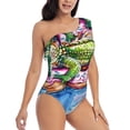 thumbnail image 3 of Sikiie Alligator Donut Pool Float Print Women One Piece Swimsuits Tummy Control One Shoulder Bathing Suits Ruffle Swimwear, From S to XXL-X-Large, 3 of 6