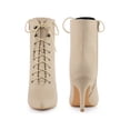 thumbnail image 4 of BLISSFUL STEP Pointy Toe Zip Lace Up Stiletto Heel Ankle Boots for Women Beige 7, 4 of 4