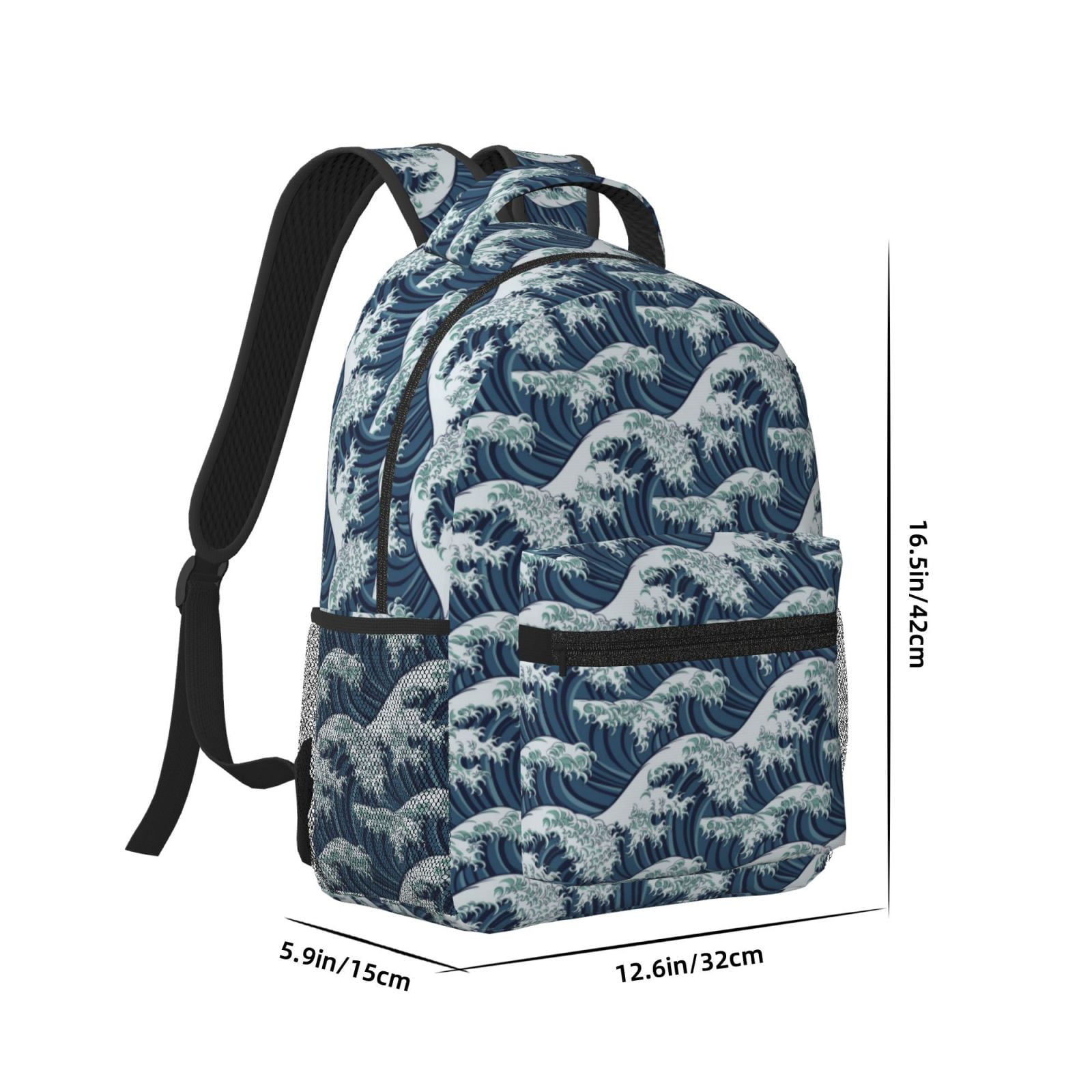 Rateoe A Japanese Great Wave Pattern Durable Student Backpack Laptop Bag- Ergonomic Design, Waterproof Twill Fabric - Ideal for School, Travel, and Outdoor Activities-One Size