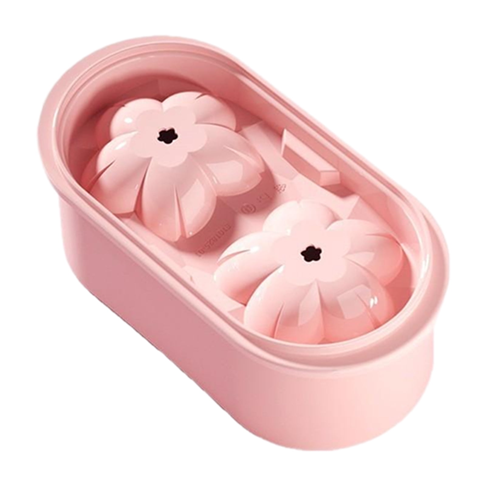 Cherry Blossoms Ice Cube Trays with Covers, 2 Cavity Non-Stick Reusable Ice Maker Mould Quick Release Large Ice Form for Chilled Cocktails and Juice 2PCS Pink