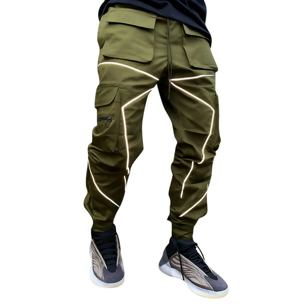 Avamo Mens Tapered Streetwear Jogger Pants with Multi-pockets Reflective  Stripes Zipper Pockets Hip Hop Punk Cargo Pants