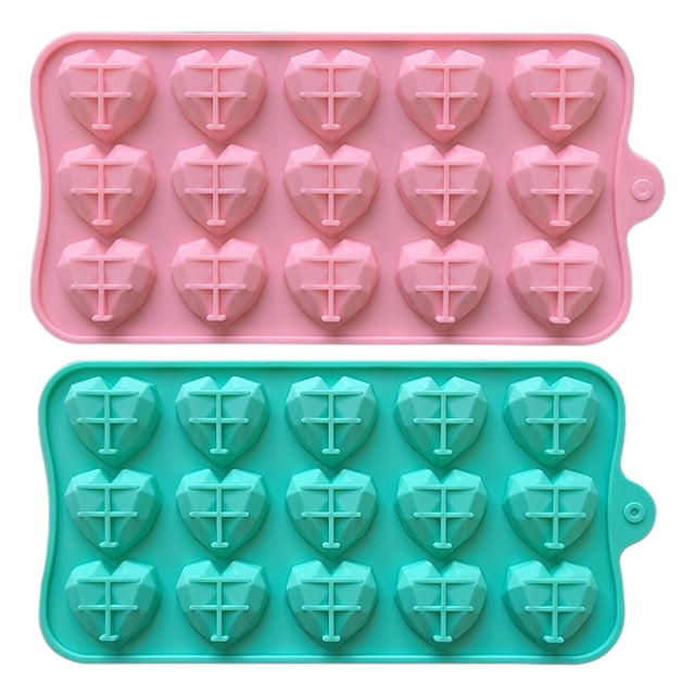 Molde de silicona con forma de corazón de diamante 3D, 15 rejillas, bandeja de silicona para hornear pasteles, mousse de chocolate y postres.