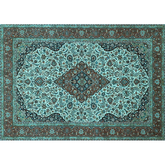Ahgly Company Indoor Rectangle Medallion Light Blue Traditional Area Rugs, 4' x 6'