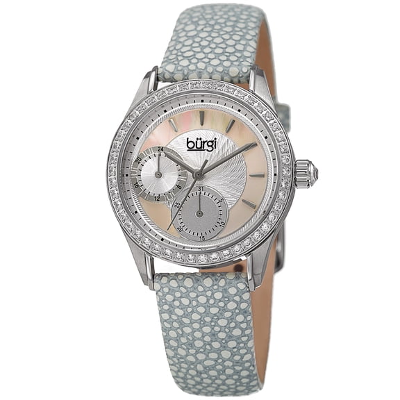 Women's Quartz Multifunction Crystal Leather Gray Strap Watch