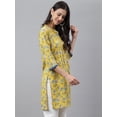 thumbnail image 6 of Janasya Yellow Cotton Floral Printed Mandarin Collar 3/4th Sleeve Empire Style Tunic, 6 of 8
