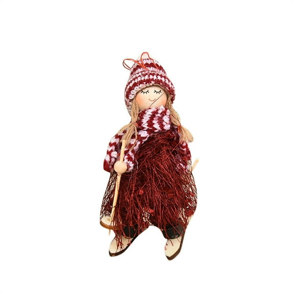 Hibiscsu Xmas Tree Ornament Christmas Plush Doll Ornaments, Angel Doll Mini Ski Girl Figurine Christmas Tree Hanging Pendant for Christmas Decorations Xmas Party Office Desktop