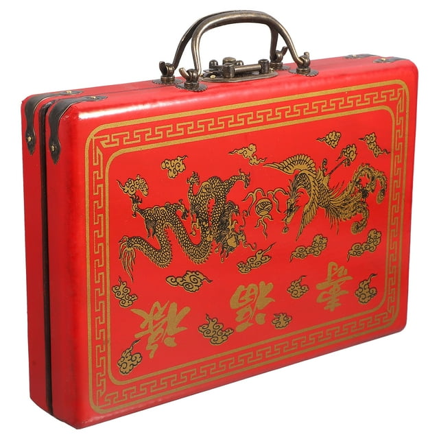 MasteelfCA Wooden Mahjong Box Retro Mahjong Case Handheld Mahjong Box Mahjong Packing Gift Box