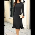 thumbnail image 4 of Vestido de Punto Acanalado para Mujer, Informal, de Larga, Cuello Redondo, Ajustado, Plisado, Estilo Urbano Negro M, 4 of 10