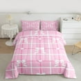 thumbnail image 2 of Homewish Cartoon Bow 3 Pieces Queen Comforter Set for Teens Boys Girls,Geometric Plaid Grid Ultra Soft Bedding Sets,Love Heart Print Bedding Comforter Set Breathable,Super Cozy Room Decor,Reversible, 2 of 8