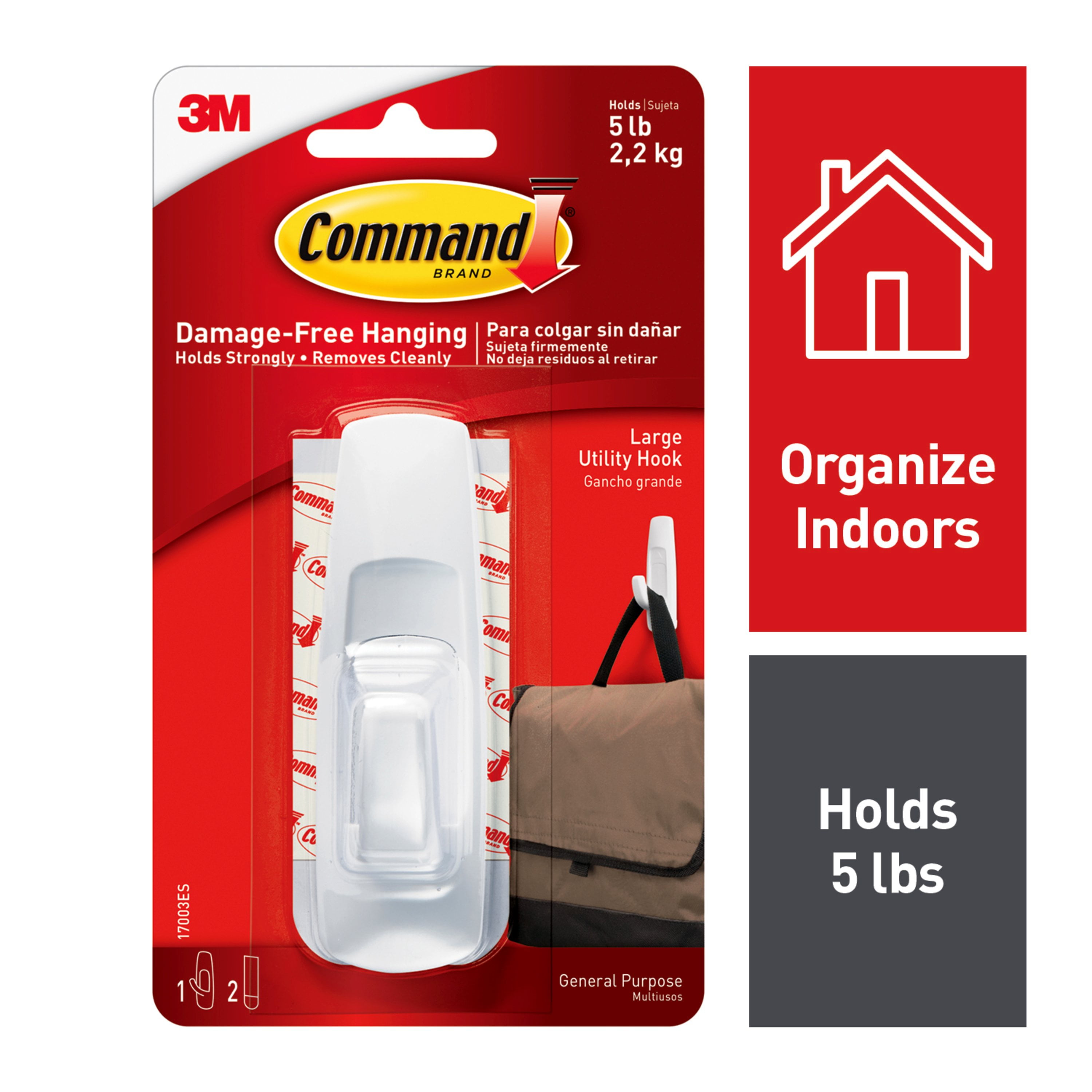 Command 17003 Removable Adhesive Utility Hook, 5lb