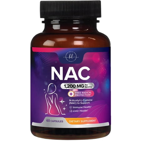 NAC Supplement - 1200mg per Serving N-Acetyl-L-Cysteine – Optimal Absorption Immune Support with Powerful Antioxidants - Respiratory & Liver Health Support - Gluten Free, Bottled in USA - 60 Capsules
