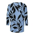 thumbnail image 4 of Women's T-Shirts Plus Size 3/4 Length Sleeve Casual Printed Crewneck Blouse Lightweight Tunic Tops Navy 2XL, 4 of 6