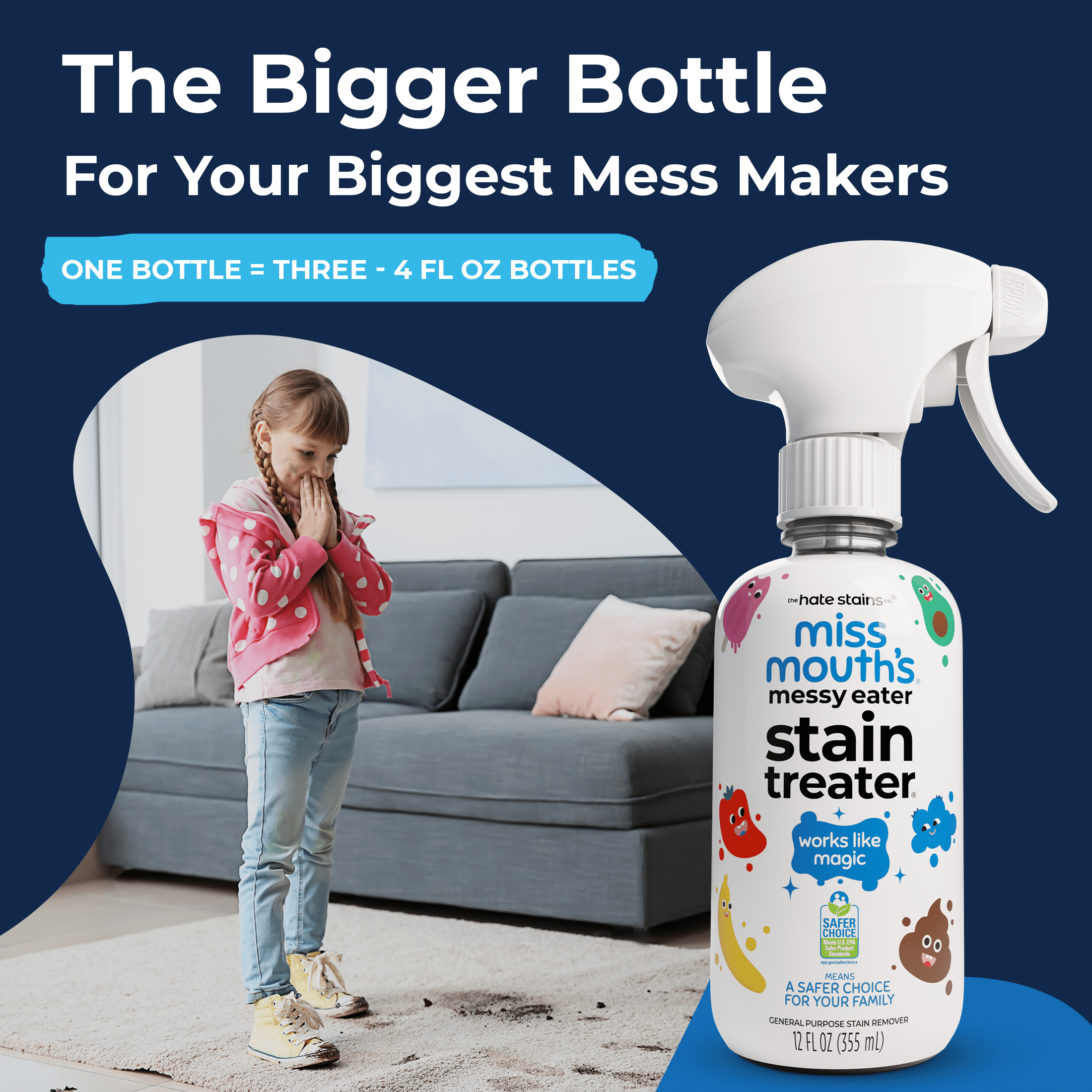 Miss Mouth's Messy Eater Stain Treater Spray for Baby & Kids, 12 fl oz, Newborn & Baby Essentials, Stain Remover for Food, Grease, Coffee & More, Gentle on Laundry, Fabric & Underwear