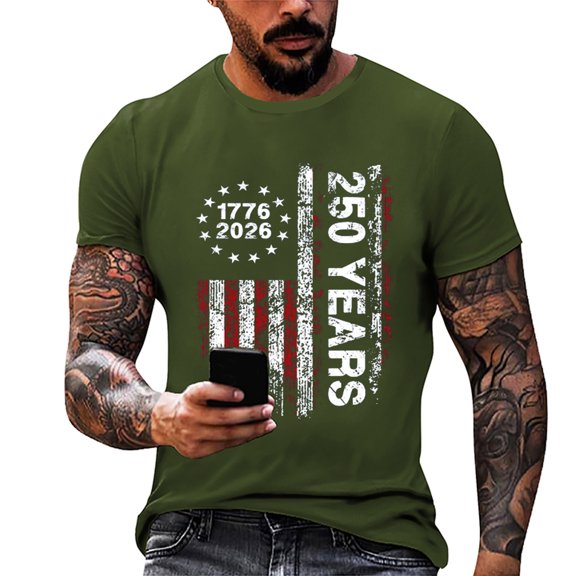 Men's Independence Day Graphic Tee 250th Anniversary USA Shirt Patriotic Flag Casual T Shirt