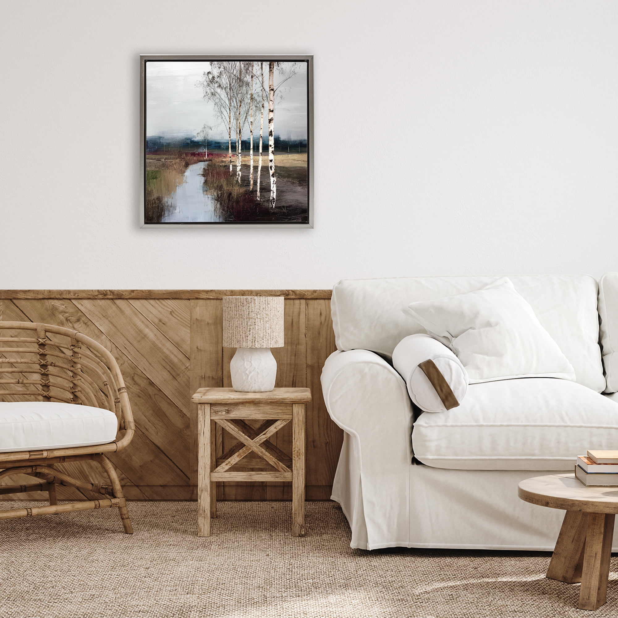 Stupell Industries Birch Creek River Gray Framed Floater Canvas Wall Art, design by Kim Curinga