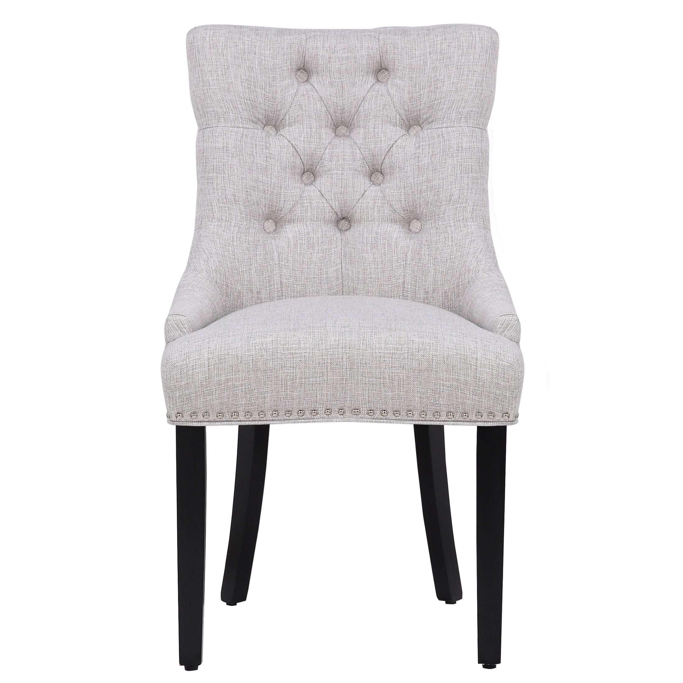 Polytrends Grandview Tufted Upholstered Linen Fabric Dining Chair Dining Chairs Light Gray Rubberwood Tufted,Nailheads Modern & Contemporary