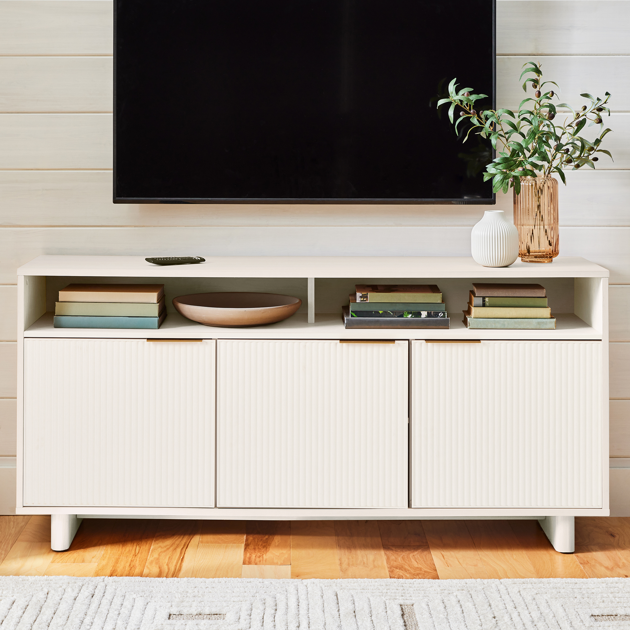 Better Homes & Gardens Lillian Fluted TV Stand for 70 in TVs, White photo 3