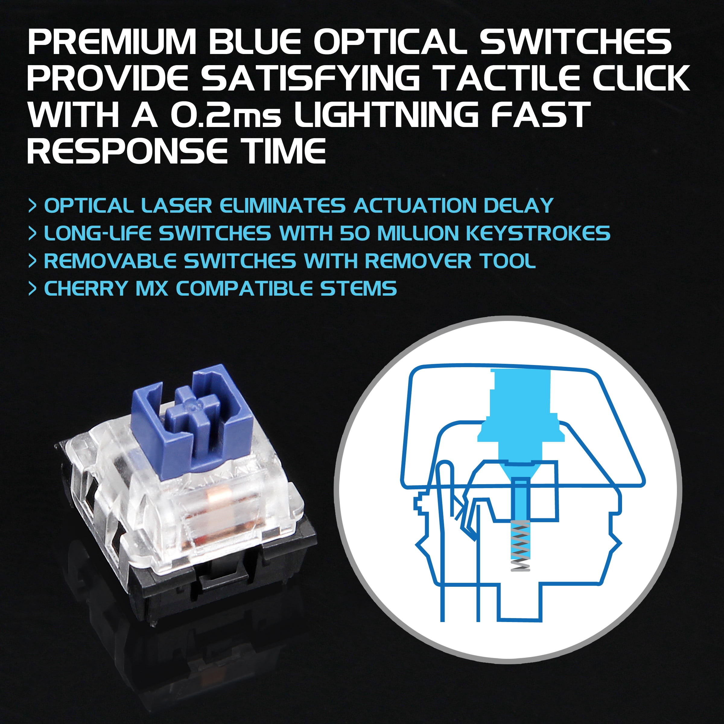 ENHANCE Optical Gaming Keyboard w/ Blue Tactile Mechanical Switches - Rainbow LED with 9 Effects