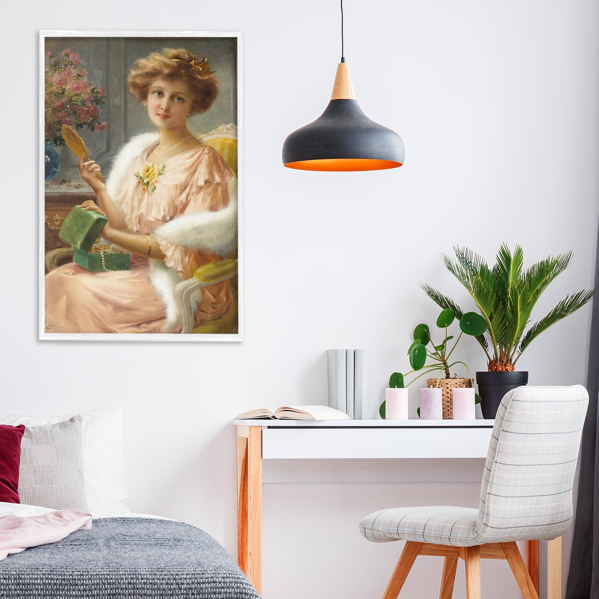 Stupell Industries Young Lady with Mirror White Framed Giclee Art, design by Tina LeCour