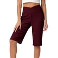 thumbnail image 3 of AHTJRT Yoga Capris for Women Crossover Front High Waisted Stretchable Sport Activewear Cropped Lounge Pants Comfy Straight Wide Leg Shorts with Pockets Wine L, 3 of 8