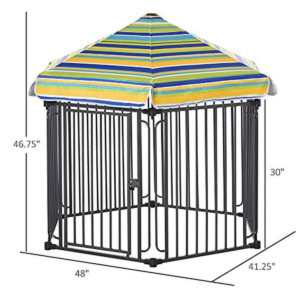 Pawhut Heavy-duty Pet Playpen Kennel with Door & Removable Cover 6 Panels for Small & Medium Sized Dogs for Indoor &Outdoor Use, Black