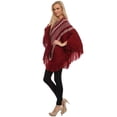 thumbnail image 2 of YELETE Women's Poncho, Tribal Pattern Fringed, Burgundy, One Size, 2 of 4