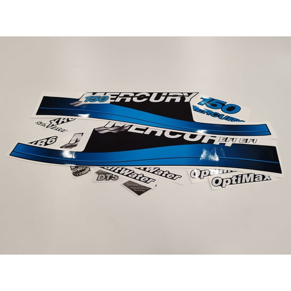 411 Decals Aftermarket Replacement for Mercury 150 Optimax Saltwater (1999-2004) Blue Outboard Decal (Sticker) Set