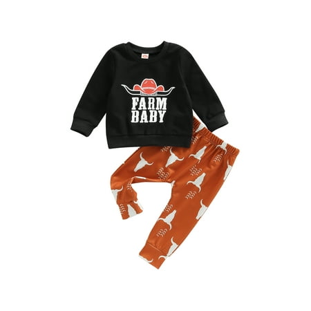 

Ma&Baby Baby Boy Cowboy Outfits Clothes Long Sleeve Pullover Sweatshirt Joggers Pants 2Pcs Outfits