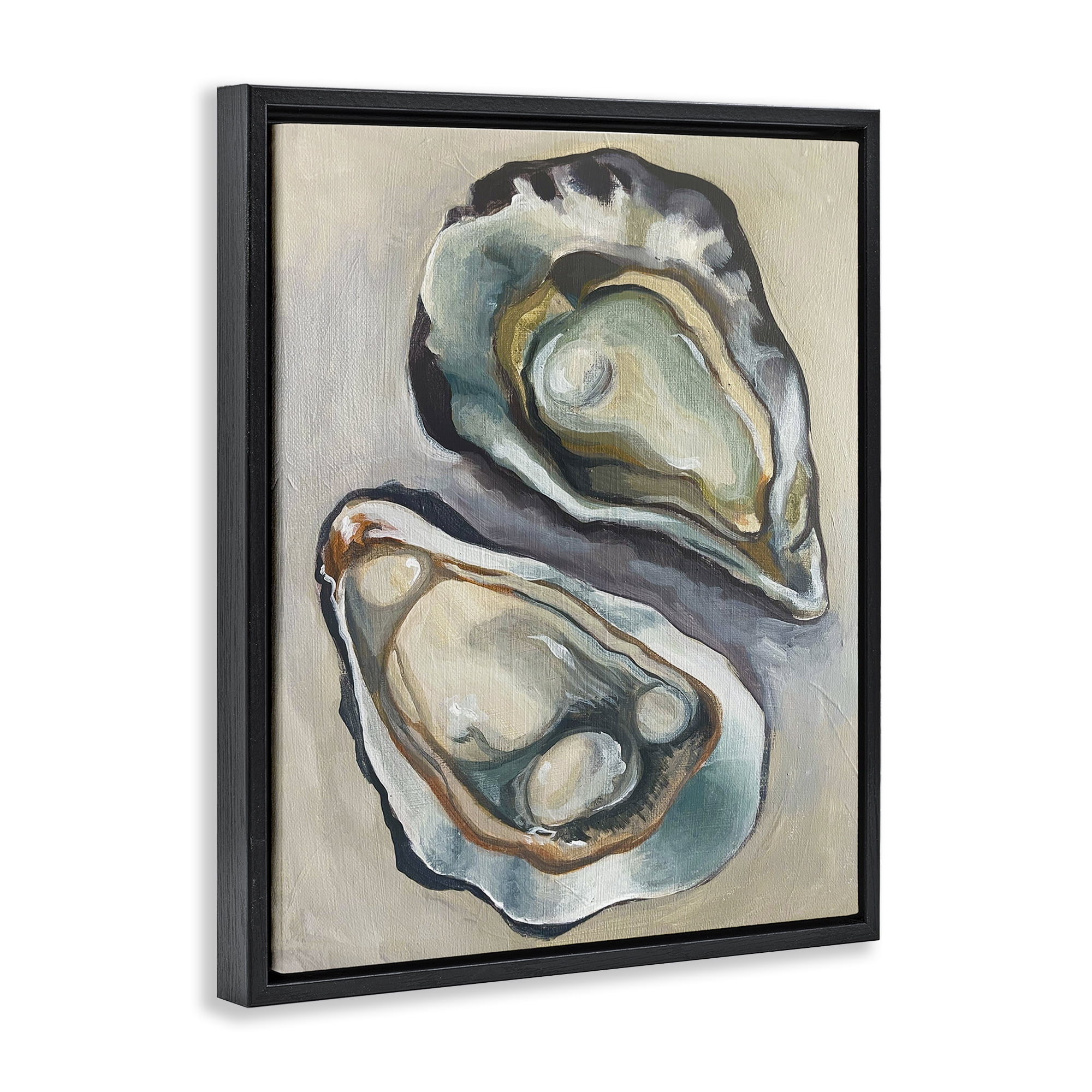 Stupell Industries Nautical Oyster Duo Animals Painting Black Floater Framed Canvas Art Print Wall Art, 17 x 21