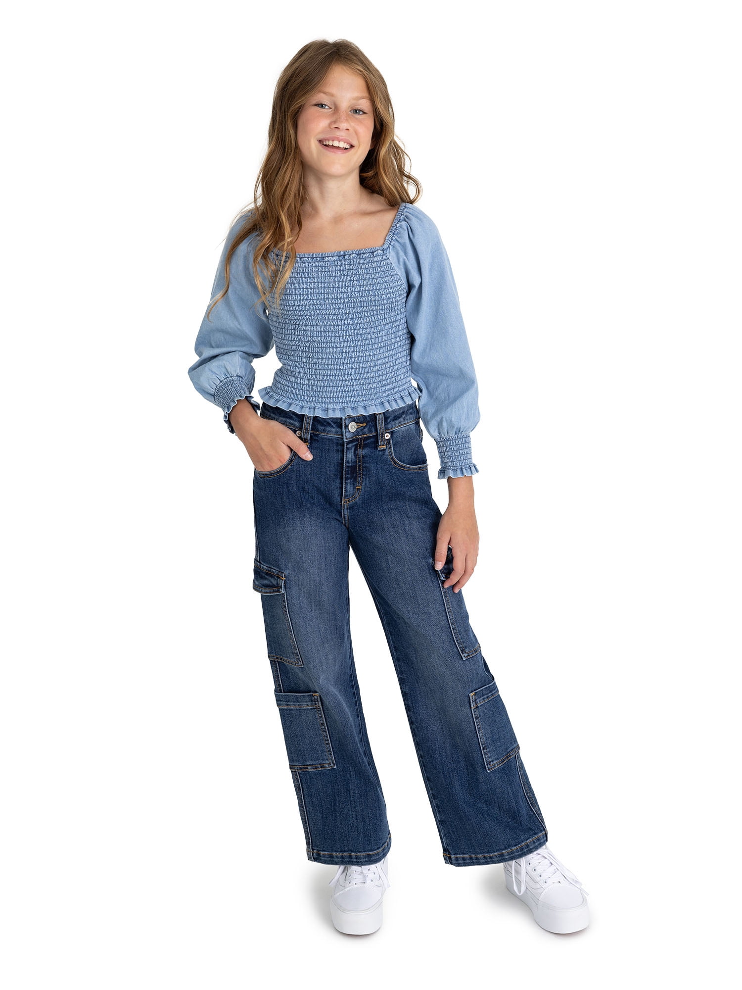 Jordache Girls Smocked Denim Top, Sizes 4-18