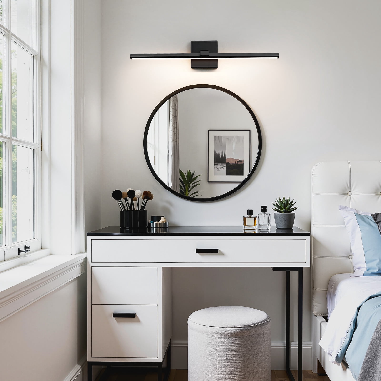 KAISITE Modern Vanity Light 24 inch Wall Sconce with Warm Lighting over Mirror for Bathroom Living Room , Black Waterproof Lamp