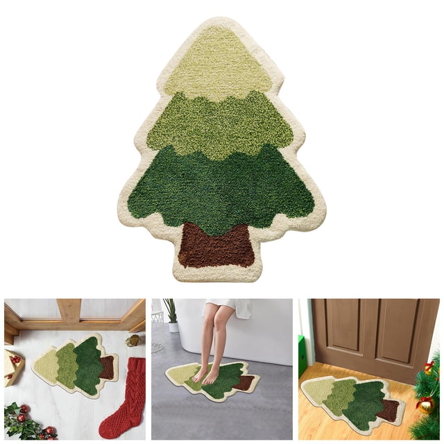 Festive Christmas Tree Shaped Floor Mat Water Indoor for Living Room Bedroom Kitchen